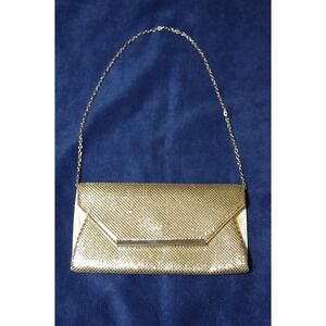 Gold Mesh Purse Shoulder Bag Chain Strap Glam Evening EUC